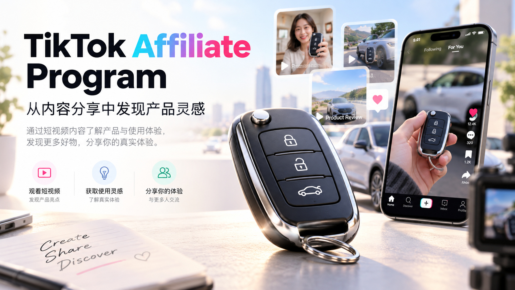 TikTok Affiliate Program 汽车钥匙产品分享主题